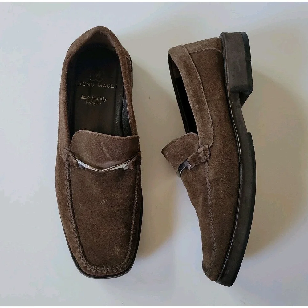 Bruno Magli Samson 2 Bit Moc Toe Loafers 9M Chocolate Brown Italian Suede M Line